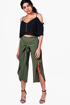 Boohoo Mia Wrap Over Split Front Culotte Trouser