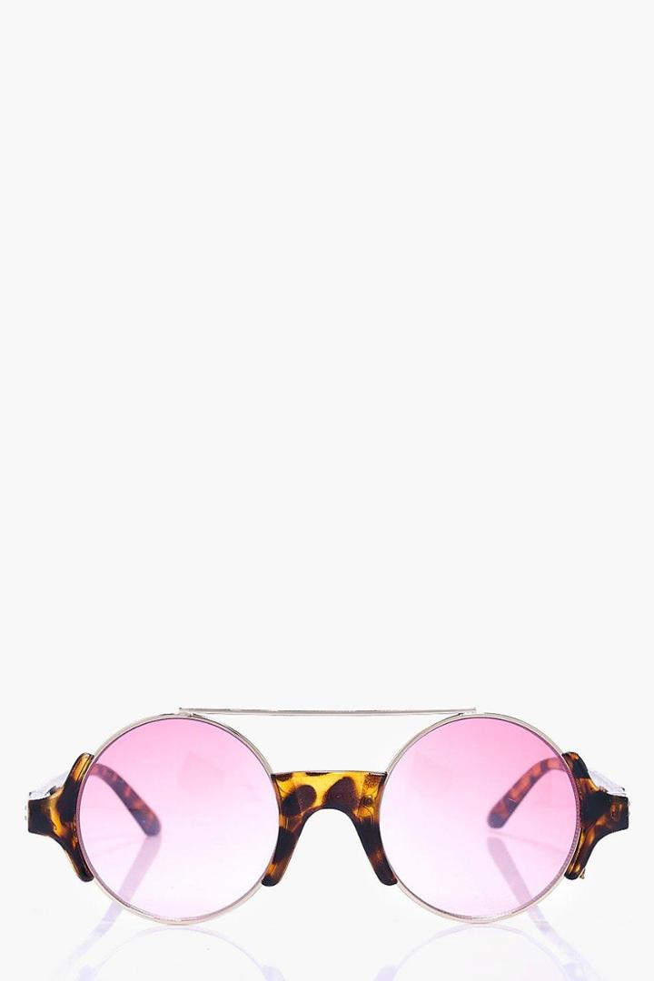 Boohoo Ella Tortoise Pink Lense Retro Sunglasses Brown