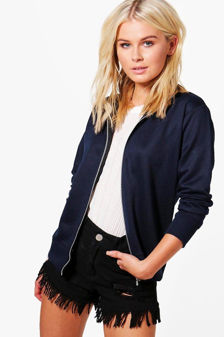 Boohoo Louise Funnel Neck Bomber Jacket Navy