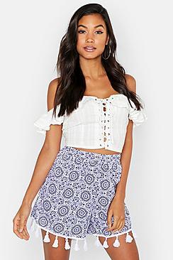 Boohoo Tie Dye Tassle Trim Shorts