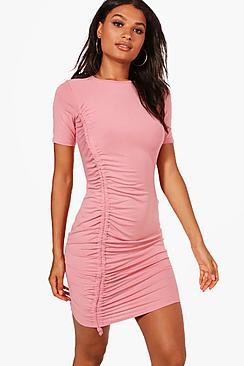 Boohoo Eva Ruched Tie Cap Sleeve Bodycon Dress