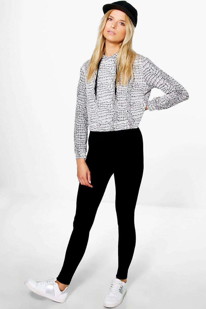Boohoo Harper Textured Waistband Fleece Lined Leggings Black