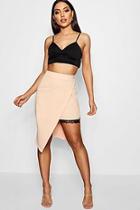 Boohoo Wrap Front Lace Panel Crepe Midi Skirt