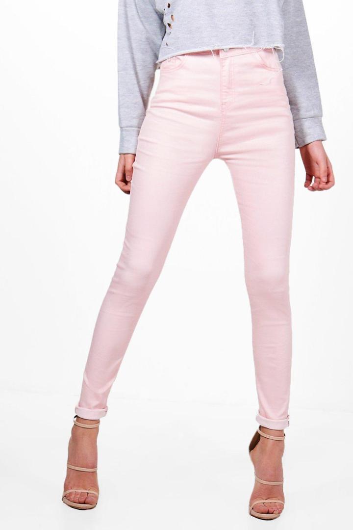 Boohoo Molly 5 Pocket Pastel Denim Skinny Jeans Blush