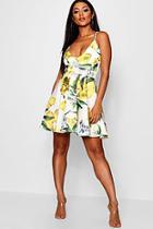 Boohoo Di Yellow Floral Strappy Plunge Skater Dress