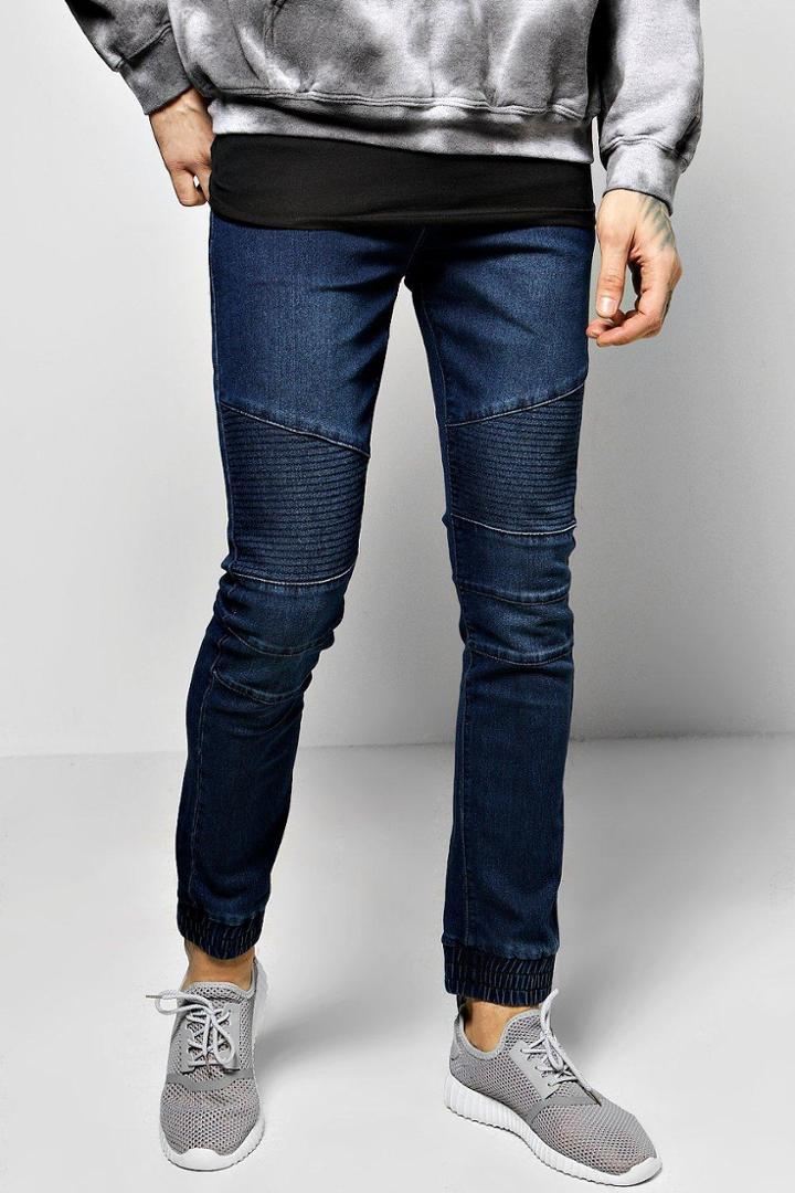 Boohoo Super Skinny Cuffed Biker Jeans Indigo