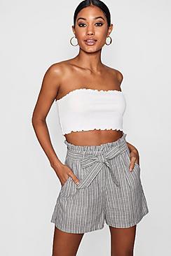 Boohoo Amelia Stripe Linen Ruffle Short