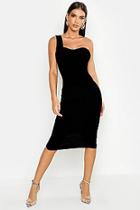 Boohoo Ribbed One Shoulder Midi Dress