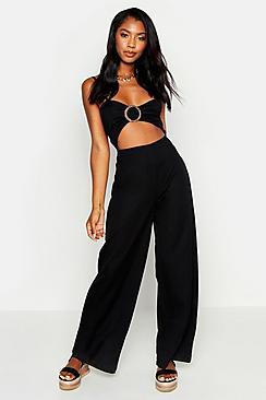 Boohoo Ring Detail Linen Look Jumpsuit
