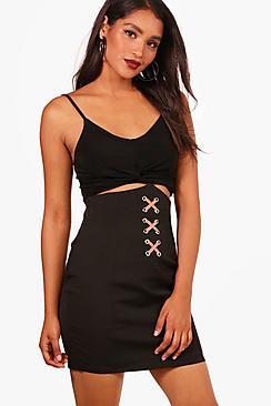Boohoo Alaya Woven Lace Up Bodycon Mini Skirt