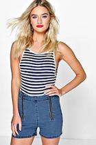 Boohoo Reem High Waisted Zip Front Denim Shorts