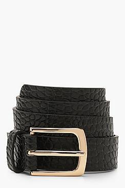 Boohoo Faux Croc Square Buckle Skinny Belt