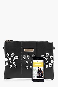 Boohoo Kate Diamante Embellished Zip Top Clutch Bag