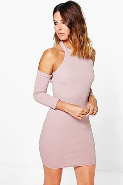 Boohoo Layla Open Shoulder Long Sleeve Bodycon Dress