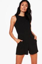 Boohoo Marisol Crepe Sleeveless Playsuit Black