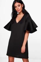 Boohoo Heidi Scuba Frill Sleeve Shift Dress Black