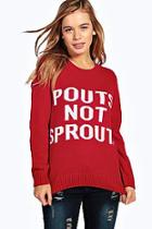 Boohoo Petite Grace Pouts Not Sprouts Christmas Jumper