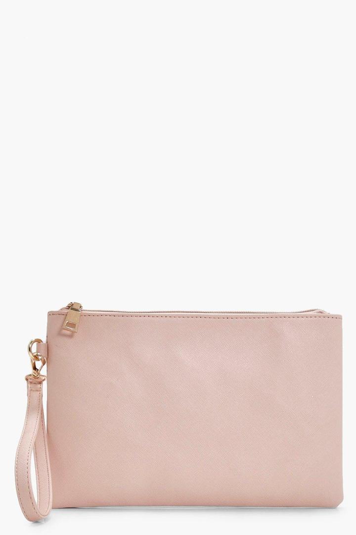 Boohoo Lottie Cross Hatch Zip Top Clutch Bag Nude