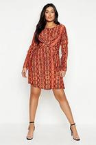 Boohoo Plus Snake Wrap Front Woven Skater Dress