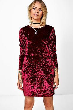 Boohoo Jenna Crew Neck Velvet Shift Dress