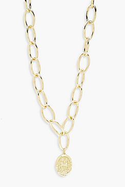Boohoo Oval Coin Linked Chunky Chain Necklace