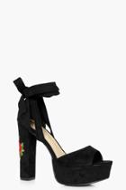 Boohoo Alice Embroidered Platform Heel With Wrap Strap Black