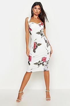Boohoo Floral Cupped Midi Dress