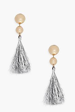 Boohoo Ivy Ball Drop Tinsel Tassel Earrings