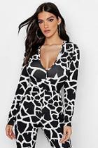 Boohoo Geo Giraffe Plunge V Neck Top