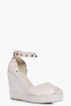 Boohoo Lilly Studded Ankle Strap Wedge Nude