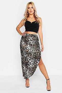 Boohoo Plus Ruched Jersey Leopard Print Maxi Skirt