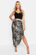 Boohoo Plus Ruched Jersey Leopard Print Maxi Skirt