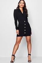 Boohoo Jodie Ruched Sleeve Button Detail Bodycon Dress