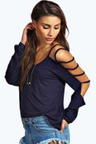 Boohoo Sophie Strappy Sleeve Loose Fit Top Navy
