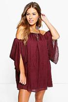 Boohoo Petite Eli Angel Sleeve Pleated Crinkle Swing Dress