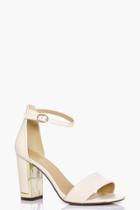 Boohoo Mia Wide Fit Gold Plated Block Two Part Heels Nude