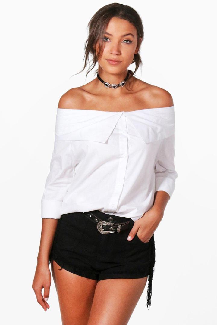 Boohoo Tall Avery Off The Shoulder Shirt White