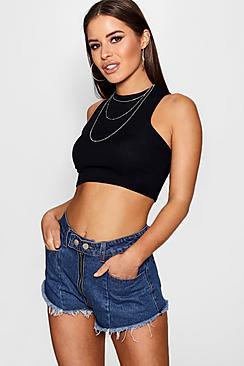 Boohoo Petite Maisy Rib Slash Neck Crop Top