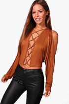 Boohoo Petite Carla Cross Front Cold Shoulder Top