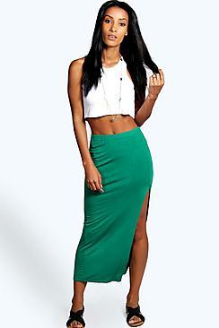 Boohoo Chelsie Side Split Tube Midi Skirt
