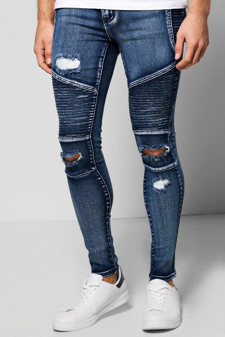 Boohoo Skinny Ripped Biker Jeans Blue