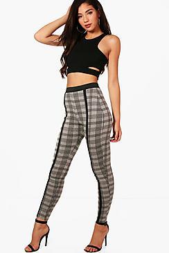 Boohoo Gabrielle Contrast Binding Check Legging