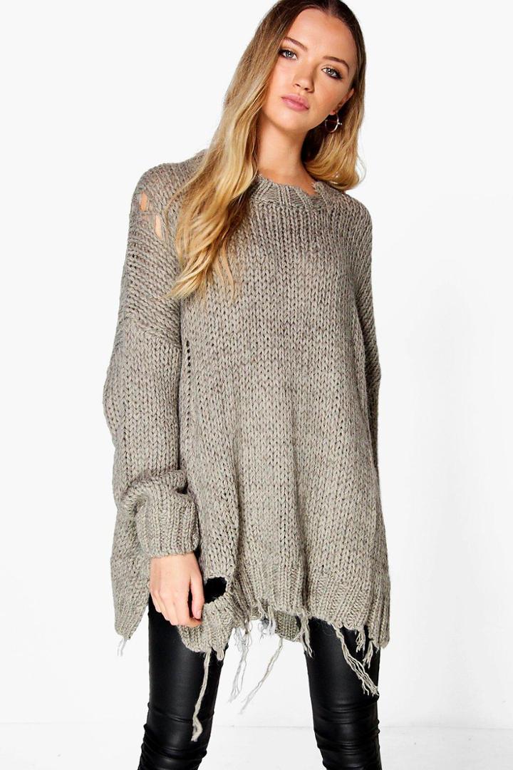 Boohoo Harriet Oversized Distressed Jumper Grey