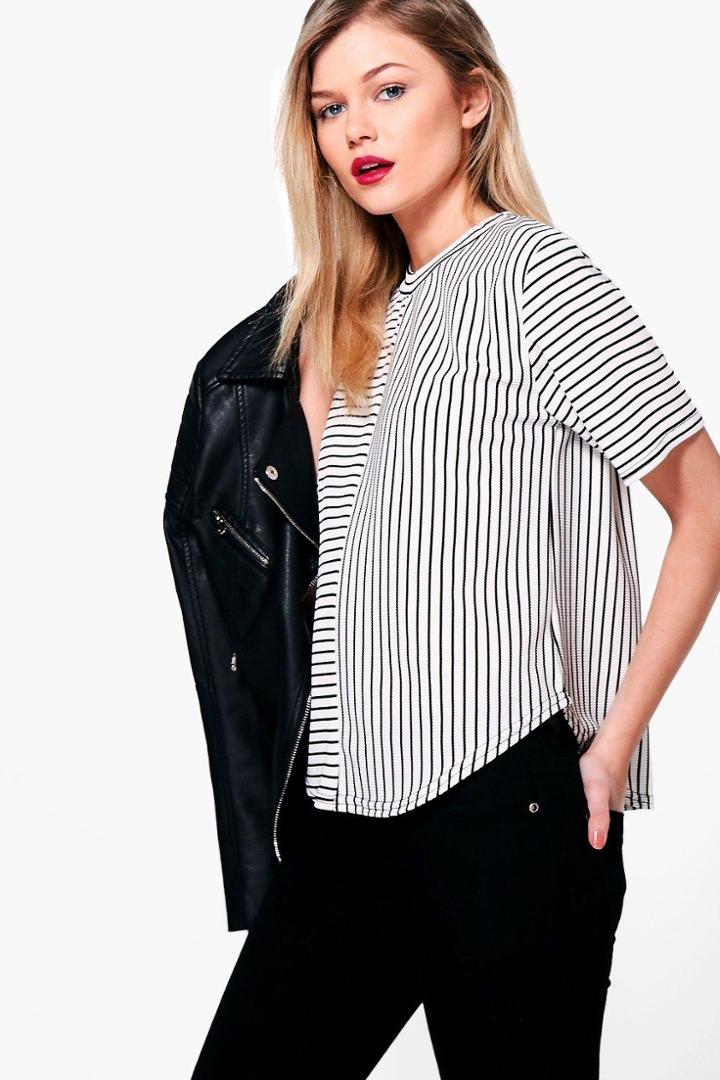 Boohoo Petite Sarah Contrast Stripe Oversized Tee White