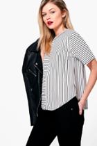 Boohoo Petite Sarah Contrast Stripe Oversized Tee White