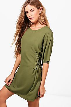Boohoo Lace Up Side Corset Shift Dress