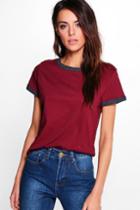 Boohoo Imogen Contrast Ringer Tee Wine
