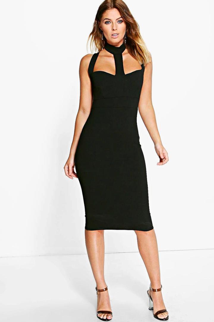 Boohoo Em Strappy Choker Midi Bodycon Dress Black