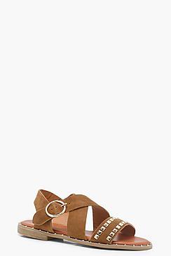 Boohoo Faith Studded Cross Strap Sandals