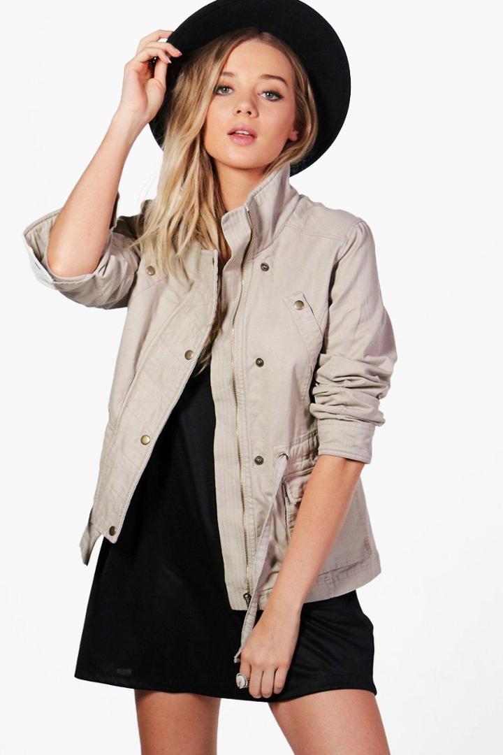Boohoo Francesca Pocket Front Utility Jacket Stone
